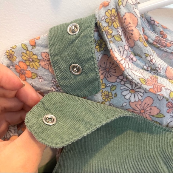 Angel Dear Baby Green Corduroy Pinafore Dress Floral Peter Pan Onesie Bloomer - Picture 7 of 15